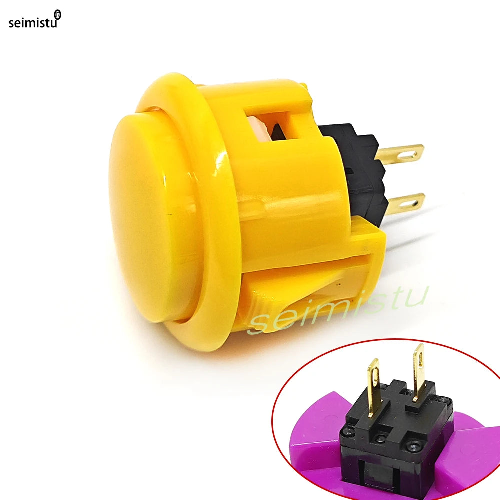 Yellow arcade push button with a black micro switch and mounting terminals