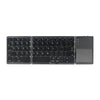 A black folding Bluetooth keyboard with a touchpad shown from the top view.