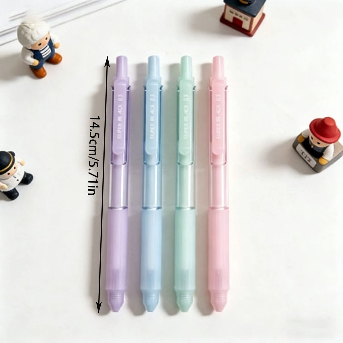 A pack of four pastel gradient gel pens in various shades of purple, blue, and pink are displayed on a white surface.
