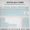 A white mechanical keyboard featuring light blue crystal jelly themed keycaps and a matching plastic frame.