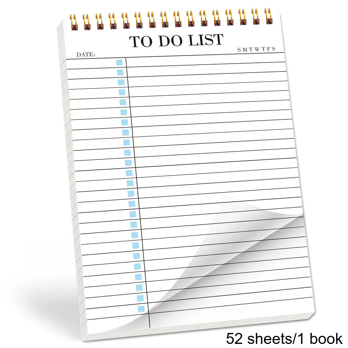 Cuaderno encuadernado en espiral con páginas rayadas para lista de tareas y horario semanal.
