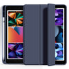 A dark blue premium TPU protective case for an iPad, shown with the case and screen protector components.