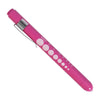Linterna médica rosa con diafragma y punta plateada.