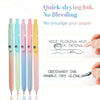 A set of five rainbow colored quick-drying ink pens demonstrating smooth writing and fast drying