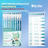 Languo collaboration painting journal pen set featuring Misty blue color pencils and a illustration