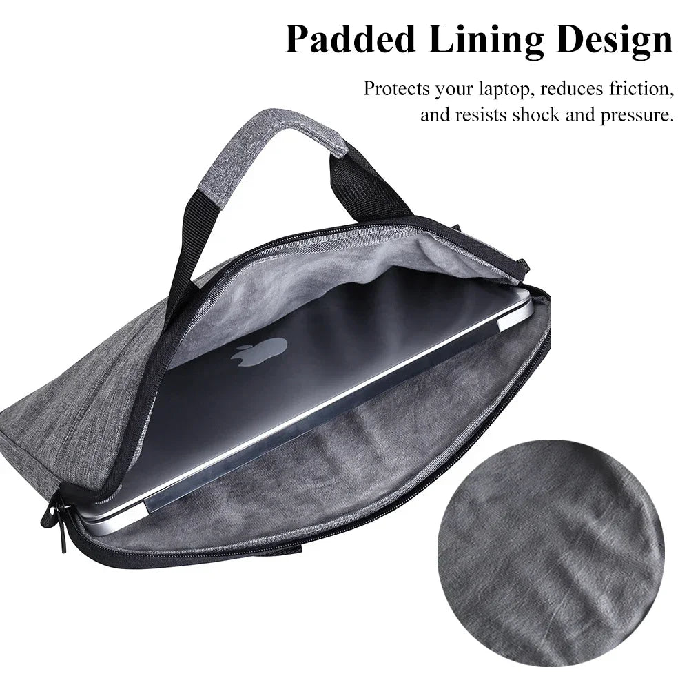 Gray padded lining design for a laptop or tablet messenger bag with a circular fabric swatch.