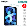 Two tempered glass screen protectors for an iPad are shown next to the product packaging.