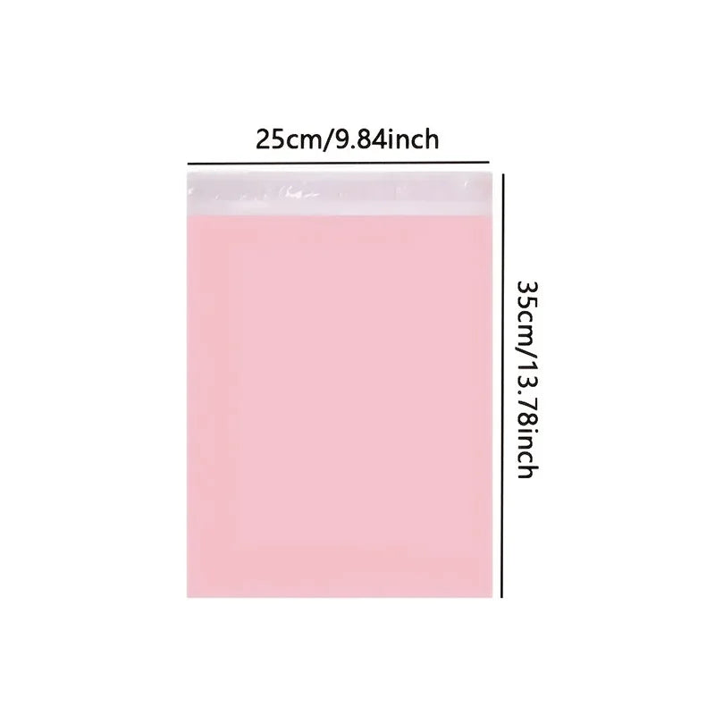 A pink reusable self-sealing packaging bag measuring 25cm by 35cm.