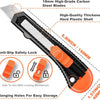 A black utility box cutter with 18mm high-grade carbon steel blades and a hard plastic shell, featuring an anti-slip safety l