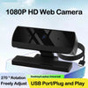 Black 1080P HD web camera with a rotating mount and USB port for video calls