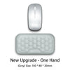 A grey ergonomic mouse wrist rest pad with a smooth top and a textured, rectangular base.