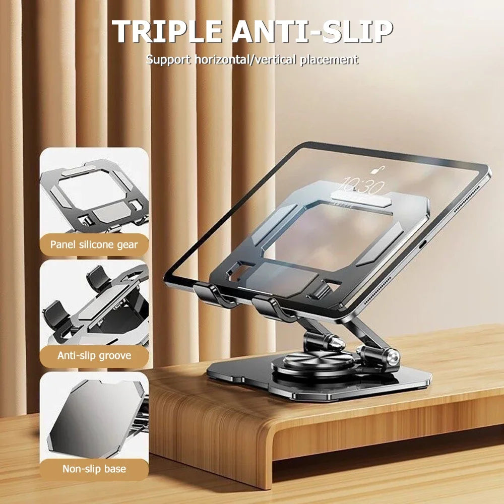 A clear acrylic triple anti-slip stand for a tablet or laptop, showing various grip and base components.