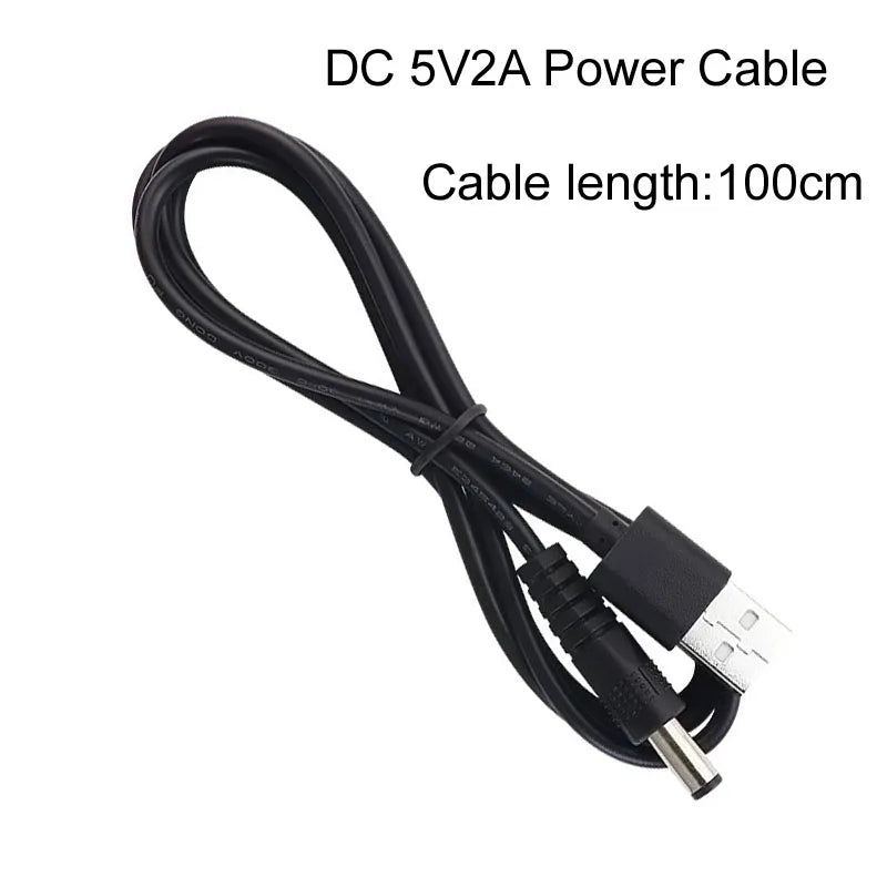كابل طاقة أسود DC 5V2A مع موصل USB وطول 100 سم