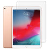 A pink iPad screen protector and a clear tempered glass screen protector are shown side by side.