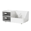A white multifunctional desk organizer with two clear storage drawers.