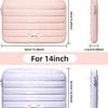 Padded laptop sleeves in pink and white for 13-inch and 14-inch devices.