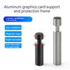 A silver aluminum graphics card support and protection frame with a magnetic base and adjustable height.