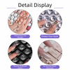 Detail display of transparent silicone keyboard stickers showing how they enlarge letters and protect nails