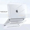 A silver hard shell cover for a MacBook Pro laptop, shown with the disassembled components.