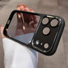 A hand holds a clear shockproof case with camera lens protection for an iPhone, showing multiple camera openings.