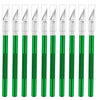 A set of ten precision craft knives with silver blades and green handles arranged in a row.