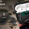 A hand holds an ESR magnetic case for AirPods Pro, demonstrating its easy open feature and durability claims.