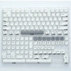 A clear acrylic mechanical keyboard featuring a full set of PBT keycaps and switches.