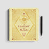 Vintage magic book cover featuring a gold-toned design with an ornate geometric pattern and the title A History of Magic