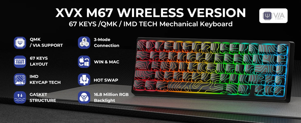 XVX M67 wireless version 67 keys mechanical keyboard featuring QMK/VIA support and IMD tech