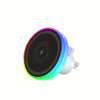 A magnetic wireless car charger with a black and rainbow RGB ambient light is shown.