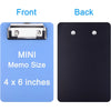 Front and back views of a mini memo size clipboard with a secure clip for notes and receipts