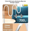A silver flexible gooseneck phone clamp mount with a 12mm thick nano-aluminum alloy core used for strong support.