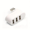 White 3-in-1 USB hub with four ports and a rotating connector.