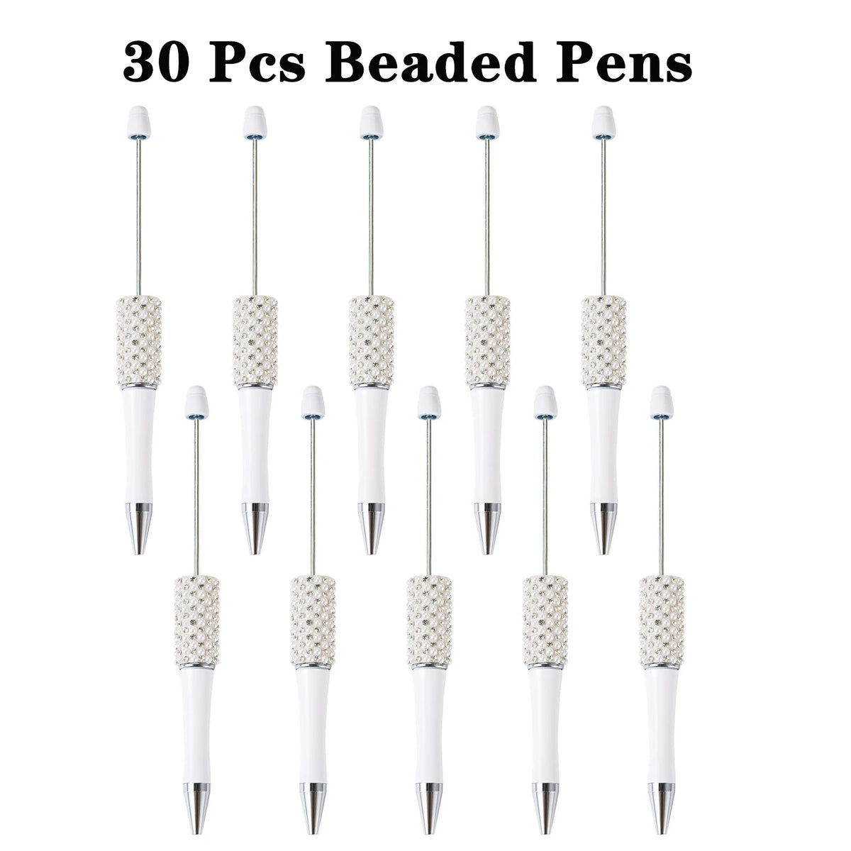 A collection of 30 pearl beaded ballpoint pens shown vertically.