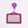 Purple PU leather retractable ID card holder with a purple reel and clear plastic badge case