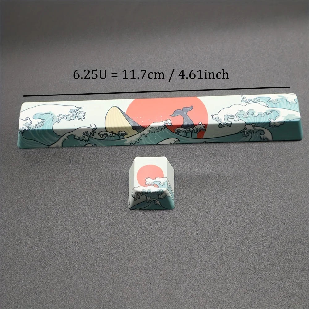 Rechteckiges Dual-Keycap-Set mit Meer- und Sonnenuntergangsdesign, 11,7 cm groß.