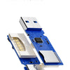 A blue USB 3.0 card reader featuring a built-in chip for reading 512GB memory cards.