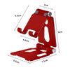 Support de téléphone portable rouge en métal, portable, avec bras réglables et base plate.