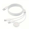 Cable de carga multi-dispositivo blanco de 3 en 1 con cordón enrollado y múltiples conectores