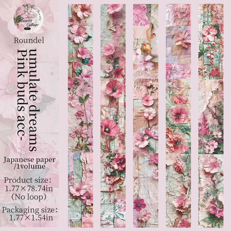 Roundel pink buds accents Japanese paper for scrapbooking and crafts