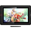 A digital drawing tablet with a black screen protector and a vibrant illustration of an anime character.