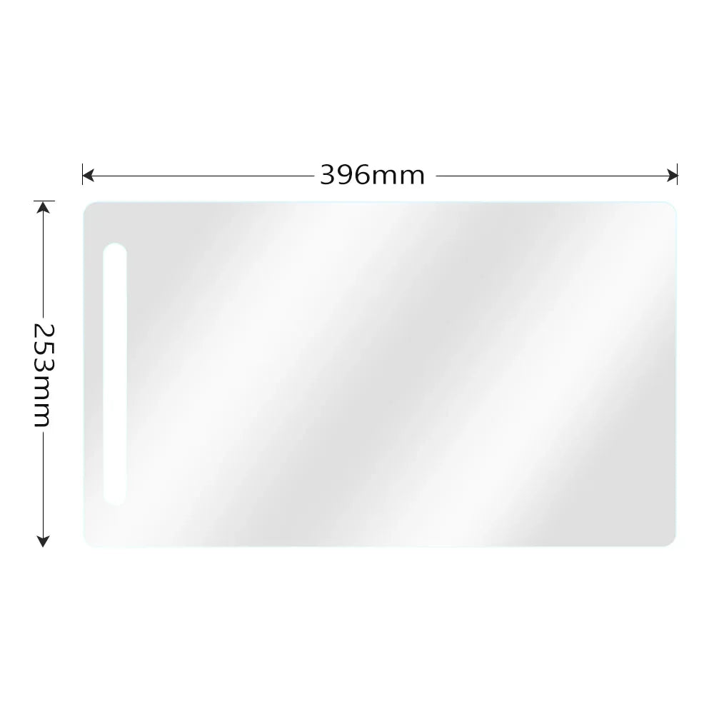 A rectangular matte film screen protector with dimensions 396mm by 253mm.