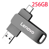 A silver Lenovo 256GB flash drive with a USB connector is shown against a black background.