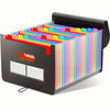 Portafolios organizador plegable negro con carpetas de plástico coloridas.