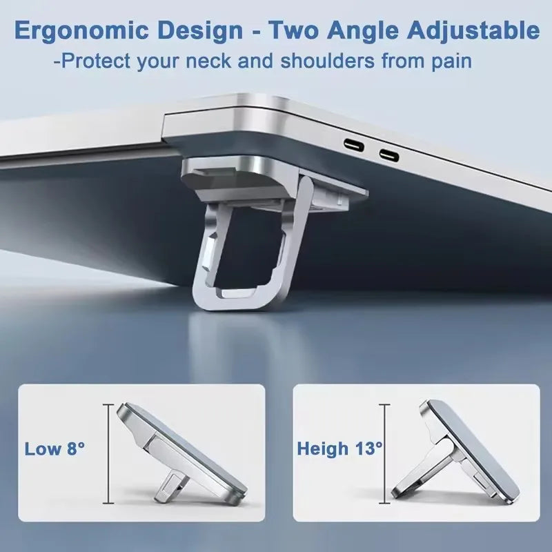Portable aluminum alloy laptop stand with two angle adjustable supports for neck and shoulder protection
