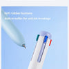 A close-up view of a white pen with a soft rubber button mechanism for anti-clogging ink flow.
