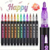 A set of 12 colored double line outline markers in black and various colors.