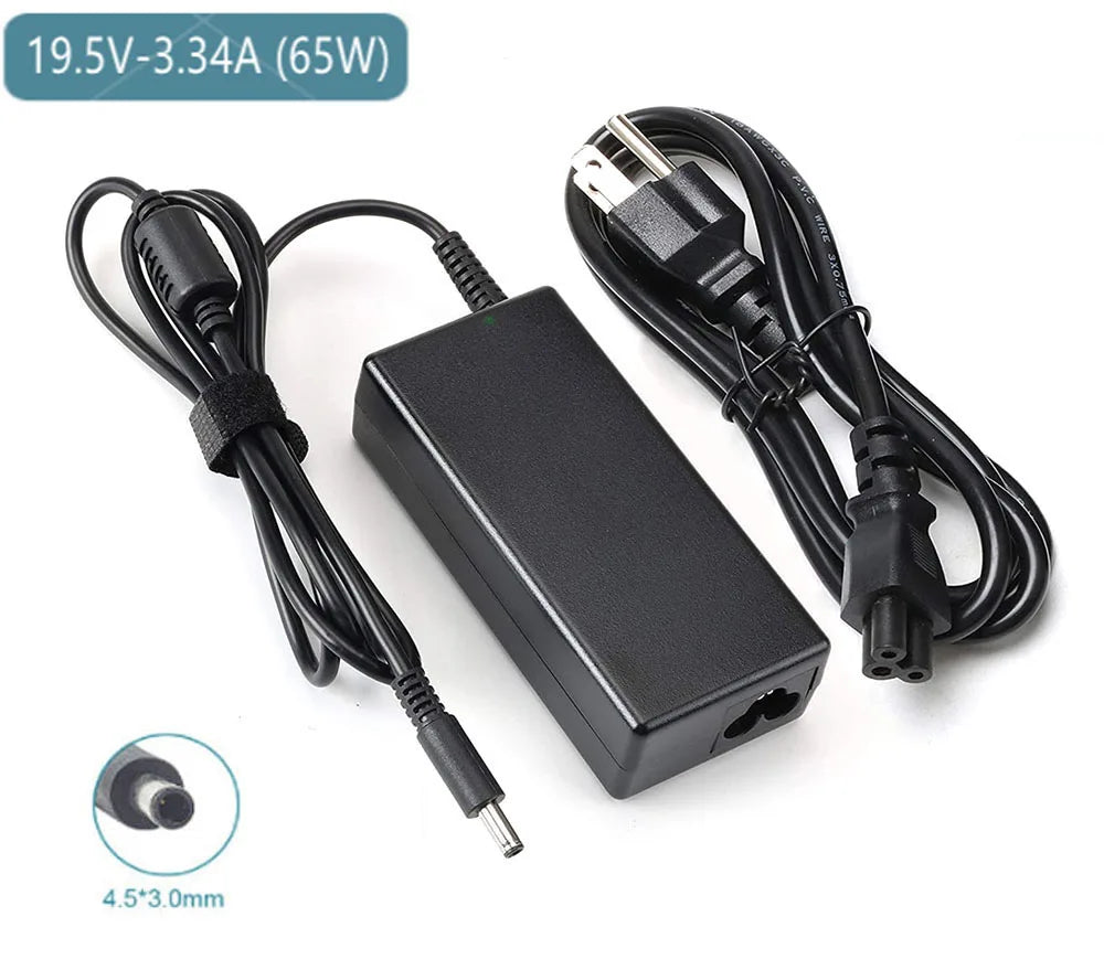 Black universal laptop power adapter with a cable and connector for Dell Inspiron series.