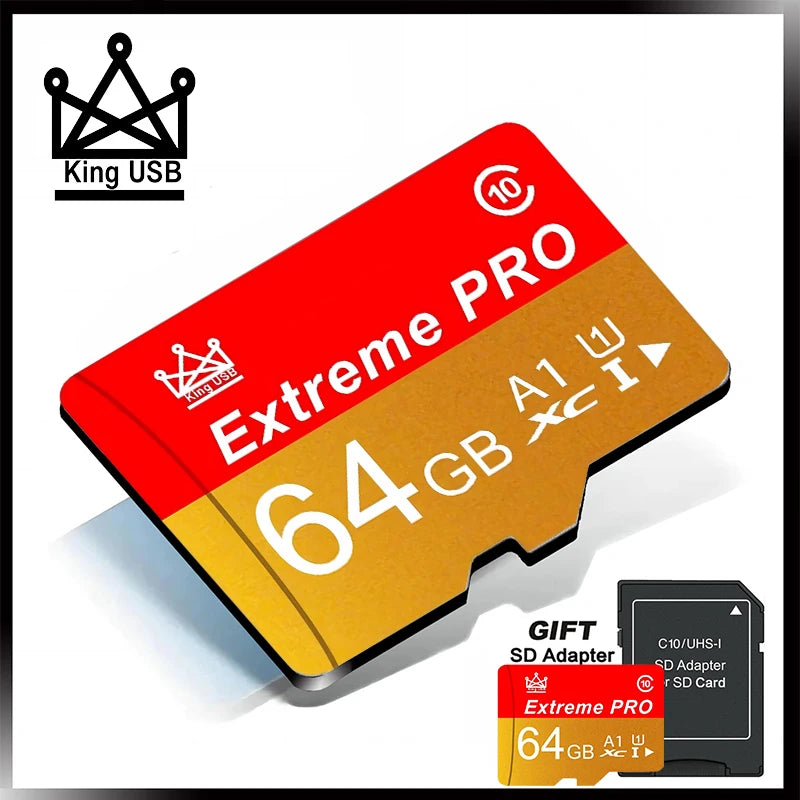 محول بطاقة SD أحمر وبرتقالي Extreme PRO بسعة 64 جيجابايت بشعار King USB