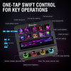A black MiraBox stream deck controller showing various functions like app launch, password fill, and sound playback.